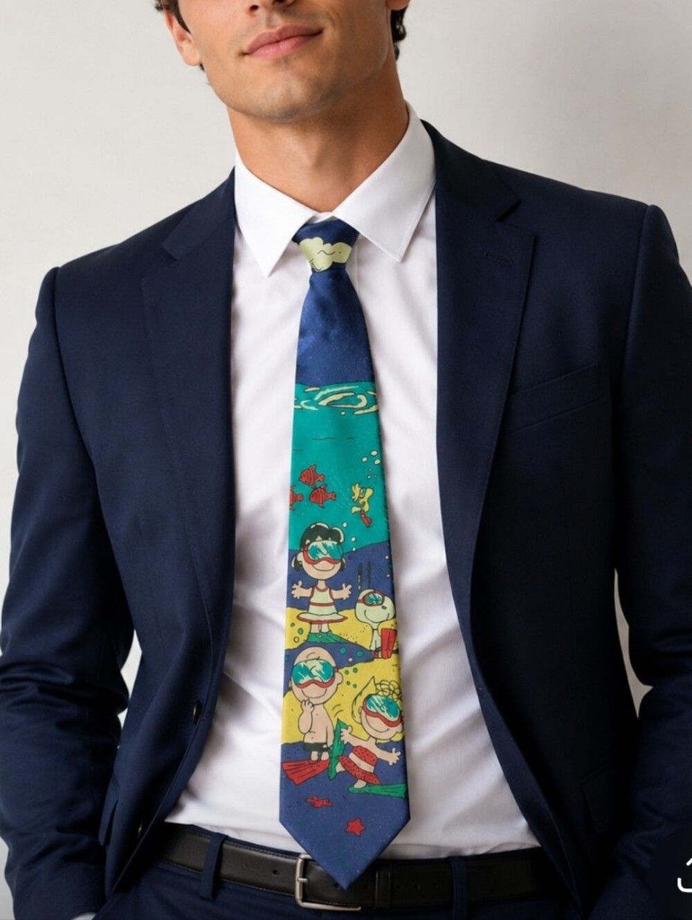 Peanuts by SCHULTZ Beach Cartoon Novelty Tie in Blue 100% SILK Italy Rare Mint